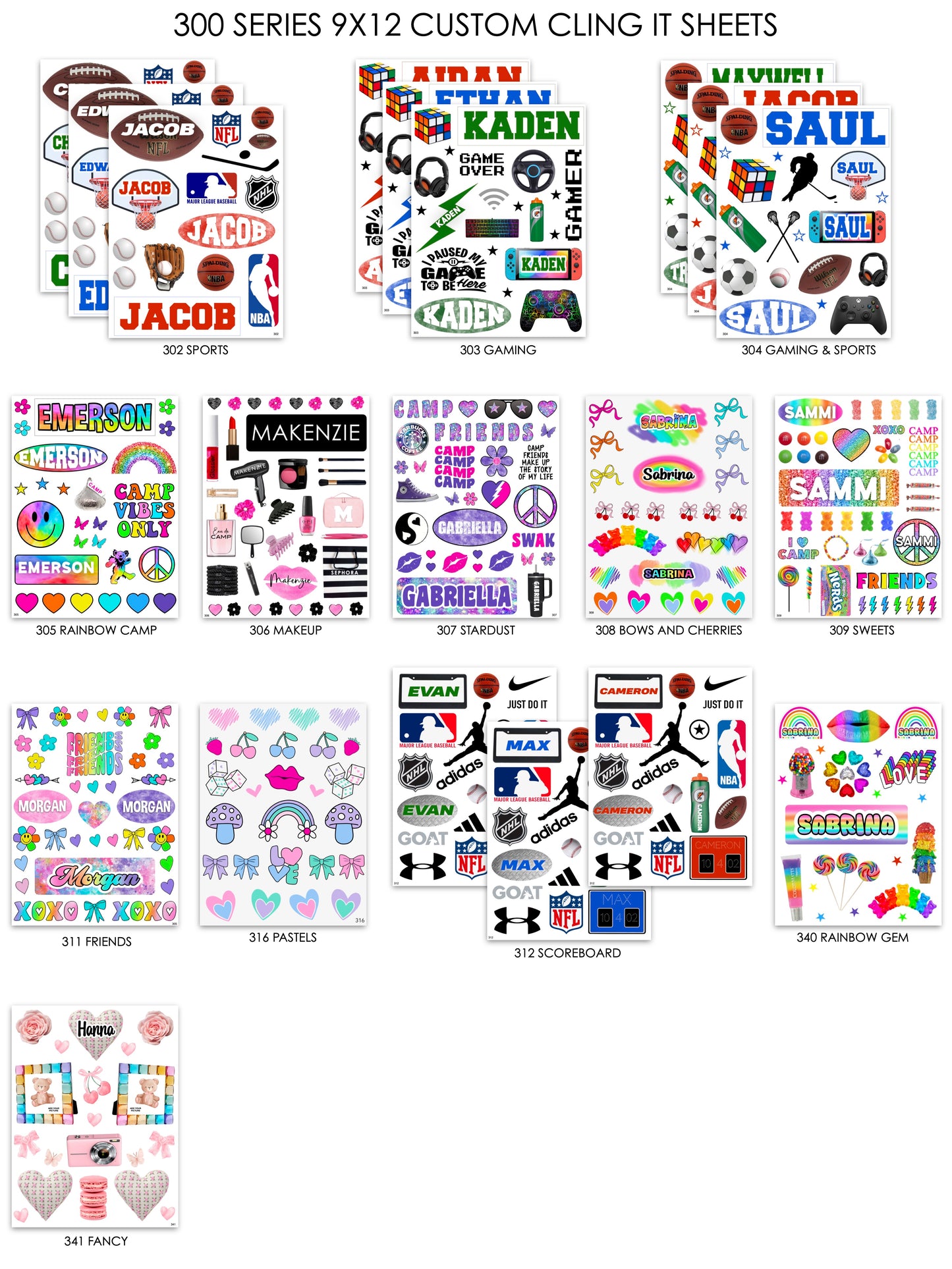 Personalized Cling It Sheet 300 Series