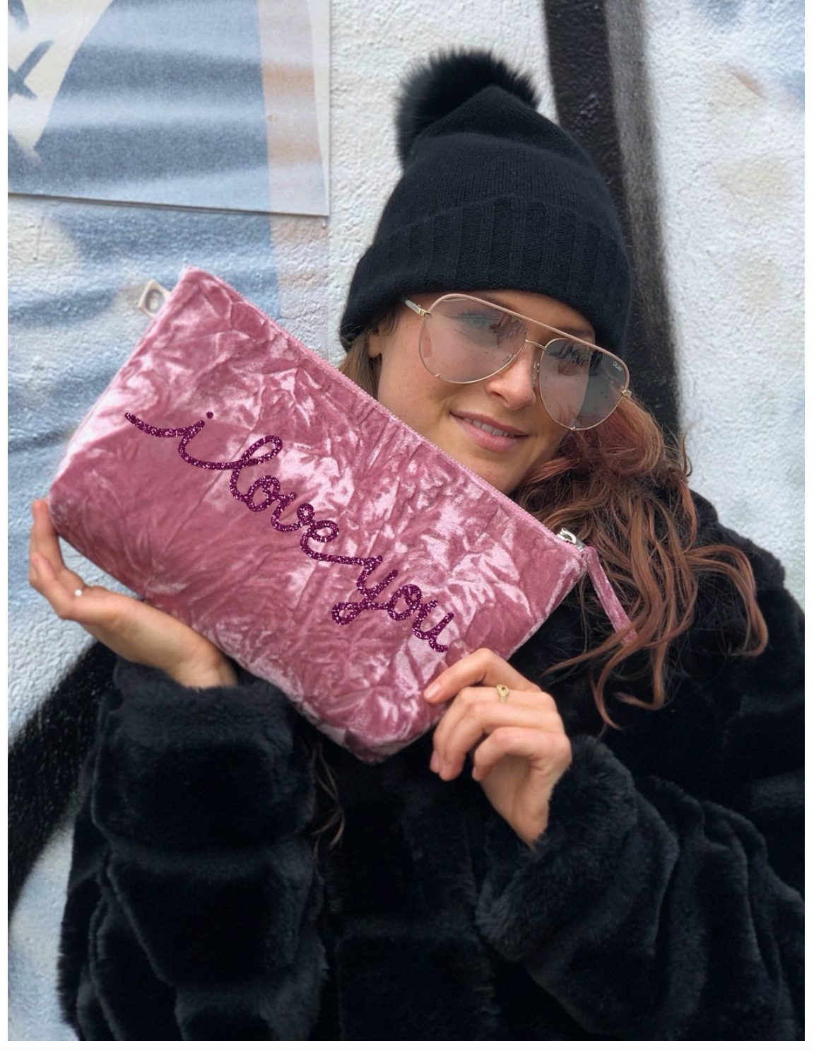 Monogrammed Crushed Velvet Clutch Bag