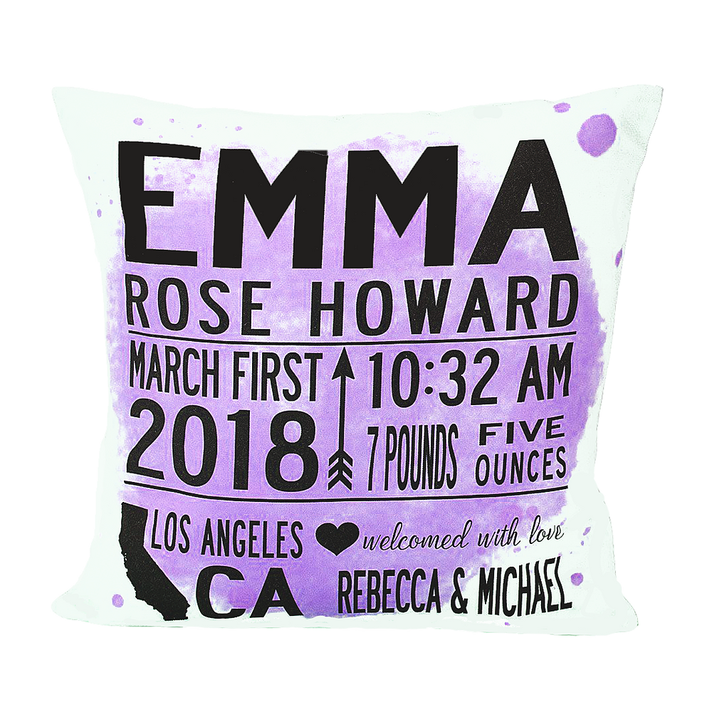 Watercolor Birth Announcement Pillow