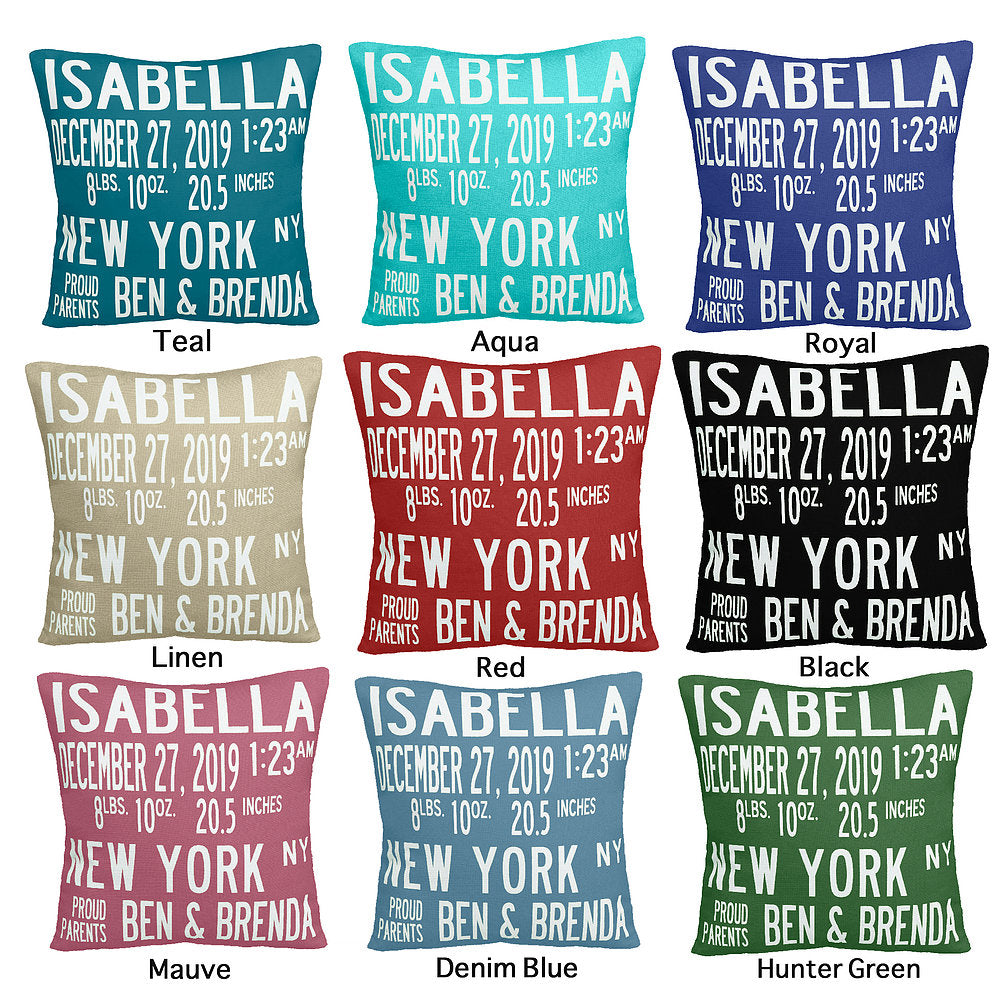 Watercolor Birth Announcement Pillow