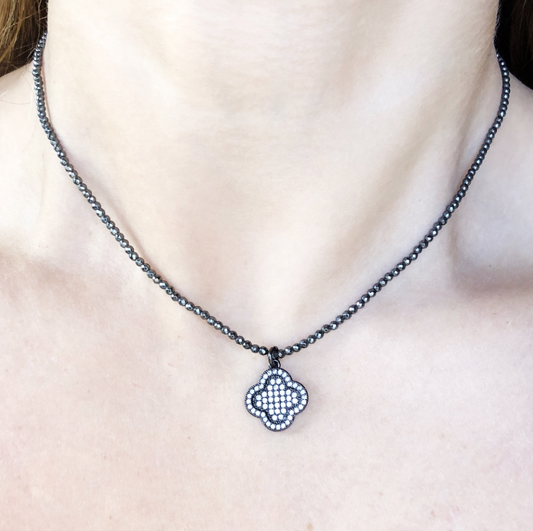 Pave Clover Beaded Choker
