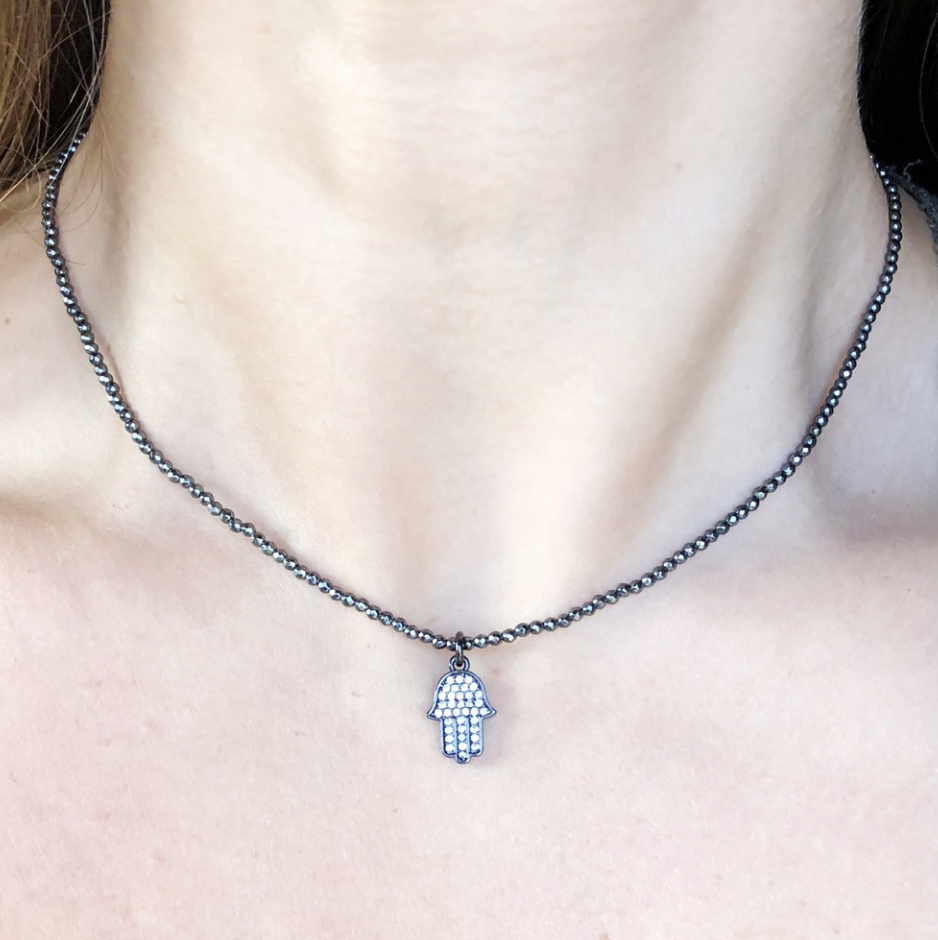 Pave Hamsa Beaded Choker