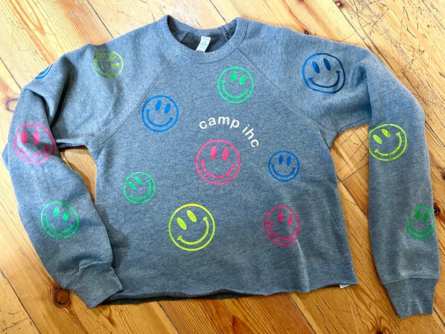 Neon Smiles Cropped Grey Sweatshirt