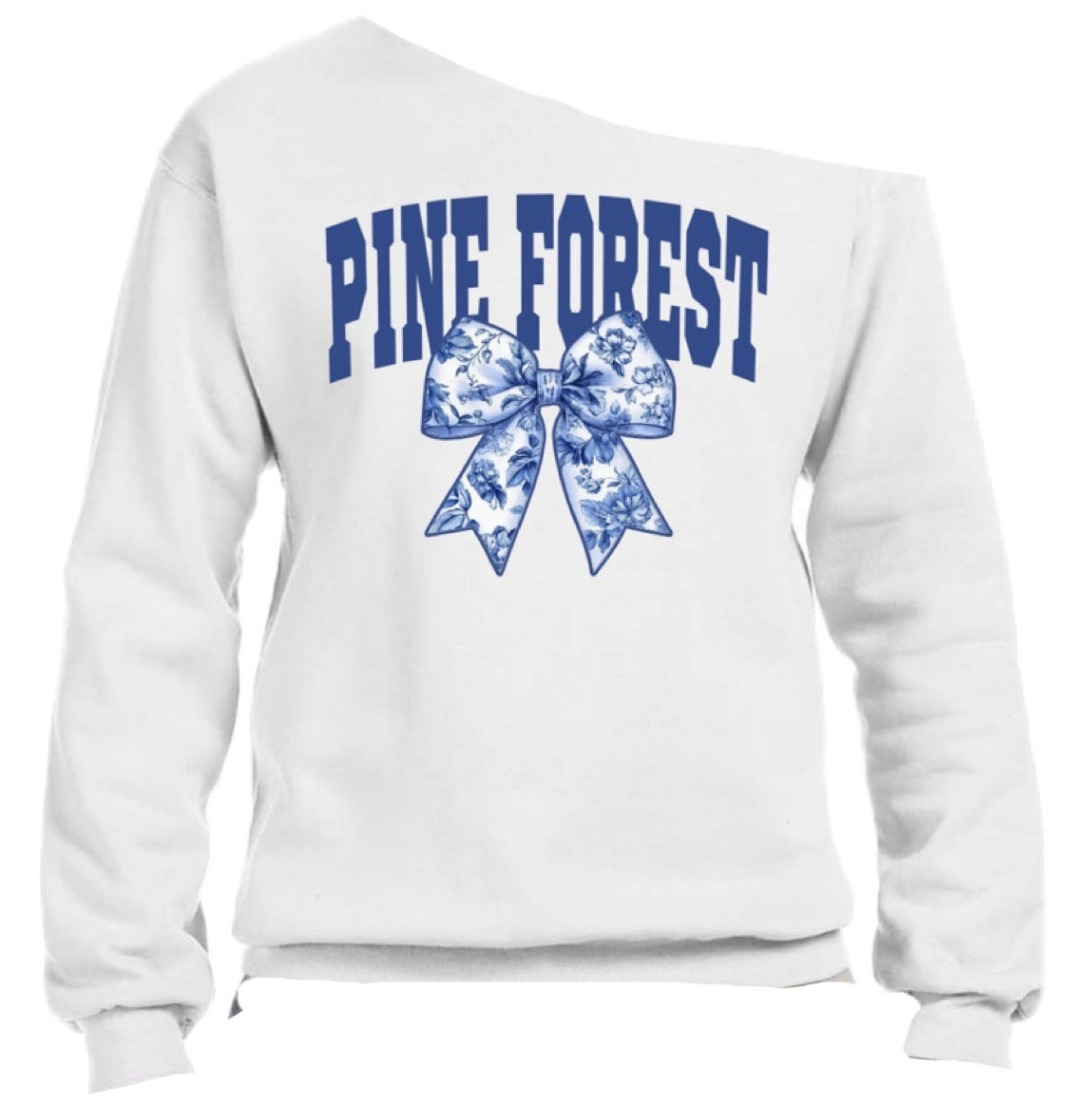 Toile Bow Off the Shoulder Crewneck Sweatshirt