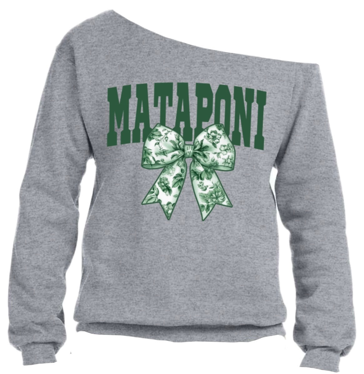 Toile Bow Off the Shoulder Crewneck Sweatshirt