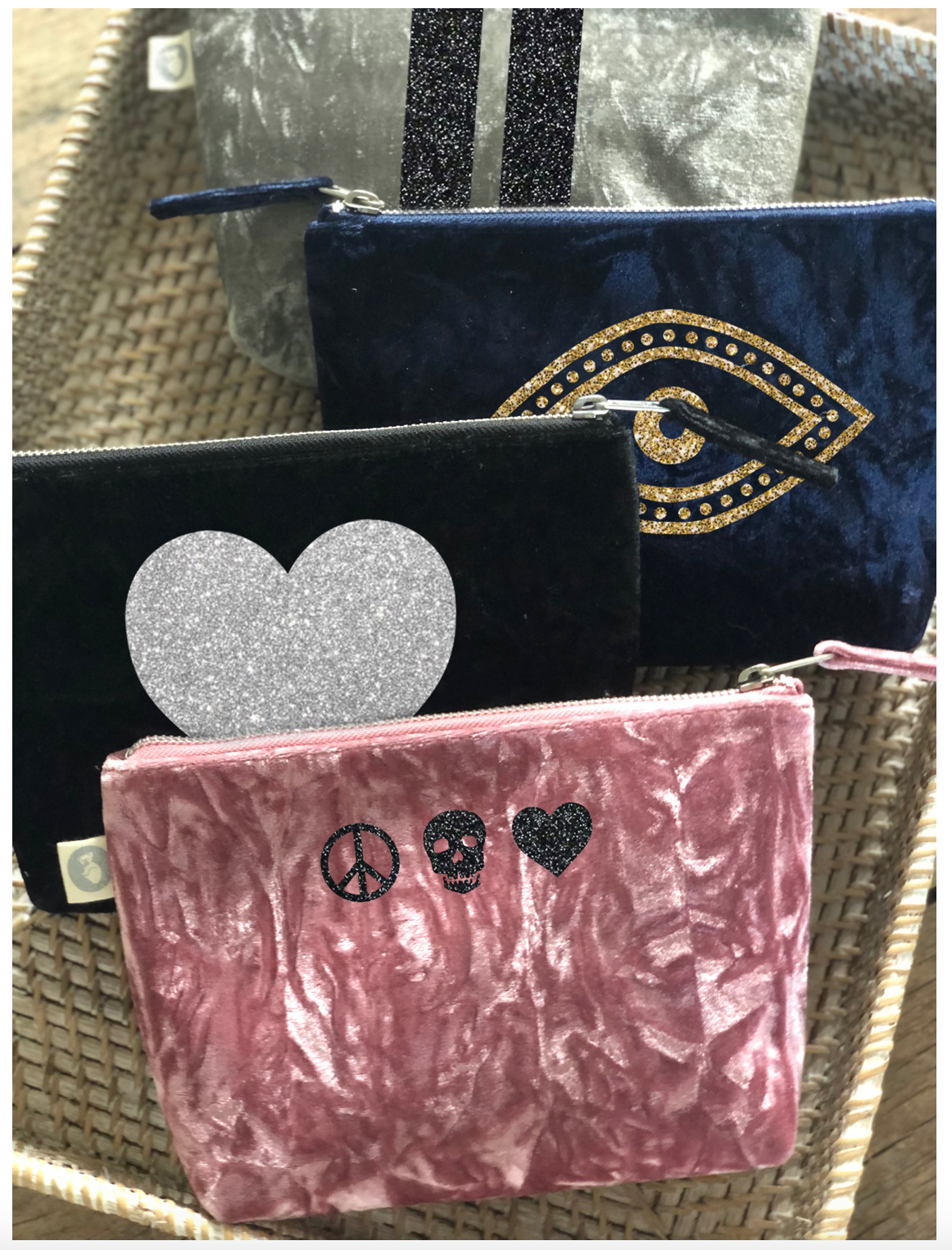 Monogrammed Crushed Velvet Makeup Bag